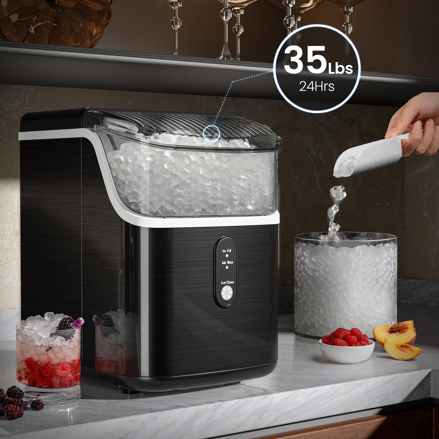 Kismile Nugget Ice Makers Countertop,Portable Ice Maker Machine with Crushed Ice