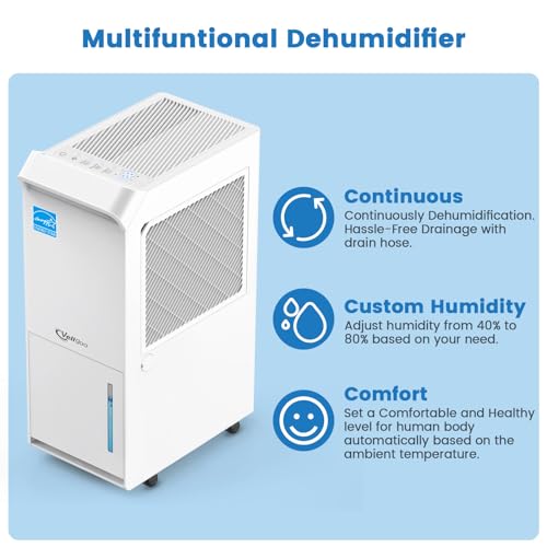 Vellgoo 4,500 Sq.Ft Energy Star Dehumidifier for Basement with Drain Hose