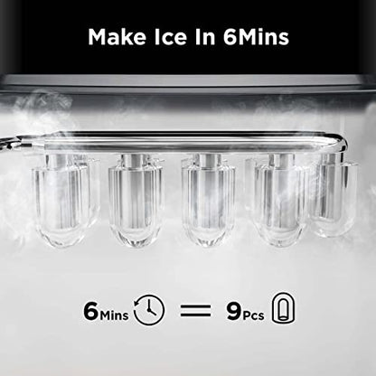 Silonn Ice Maker Countertop, 9 Cubes Ready in 6 Mins Self-Cleaning Ice Machine with Ice Scoop and Basket