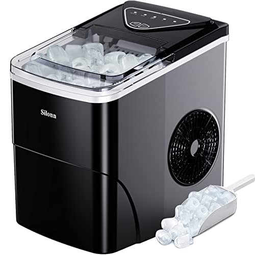 Silonn Ice Maker Countertop, 9 Cubes Ready in 6 Mins Self-Cleaning Ice Machine with Ice Scoop and Basket