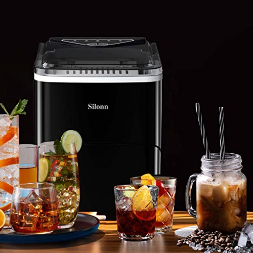Silonn Ice Maker Countertop, 9 Cubes Ready in 6 Mins Self-Cleaning Ice Machine with Ice Scoop and Basket