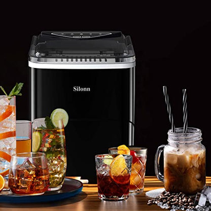 Silonn Ice Maker Countertop, 9 Cubes Ready in 6 Mins Self-Cleaning Ice Machine with Ice Scoop and Basket