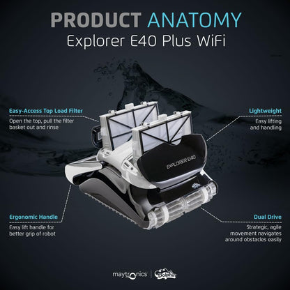 Dolphin 2024 Model Explorer E40 Wi-Fi Robotic Pool Vacuum Cleaner Pools
