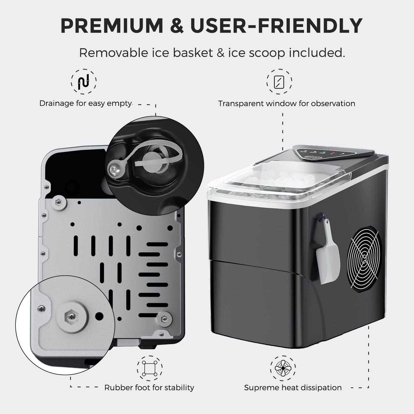 Ice Makers Countertop, Self-Cleaning Function, Portable Electric Ice Cube Maker Machine