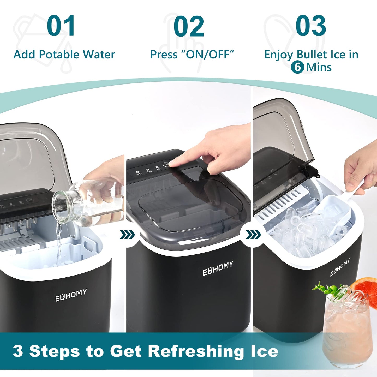 EUHOMY Countertop Ice Maker Machine with Handle