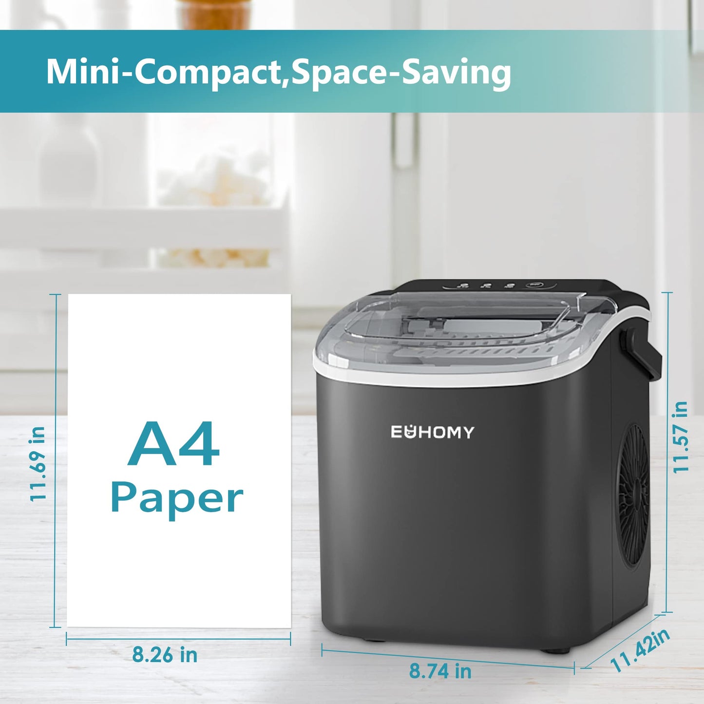 EUHOMY Countertop Ice Maker Machine with Handle
