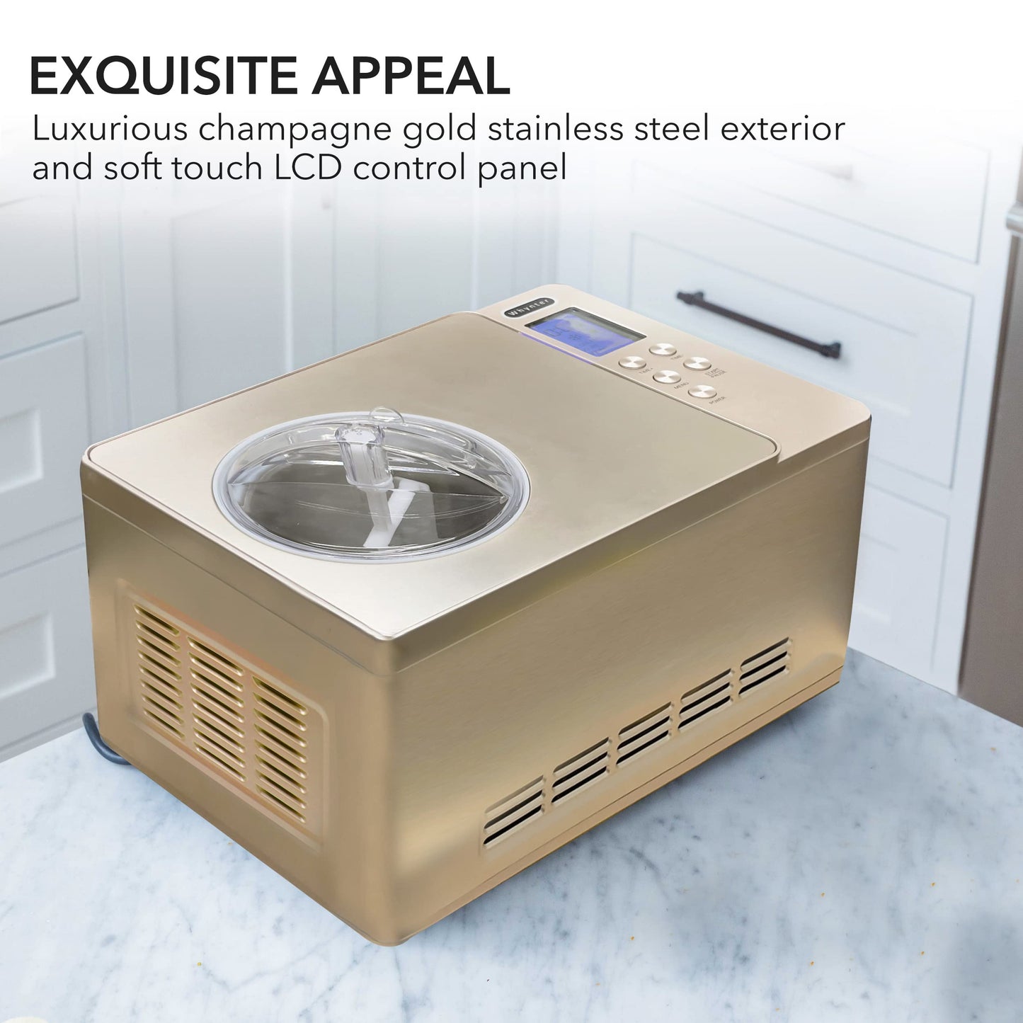 Whynter ICM-220CGY Automatic Ice Cream Maker 2 Quart Capacity Stainless Steel Bowl