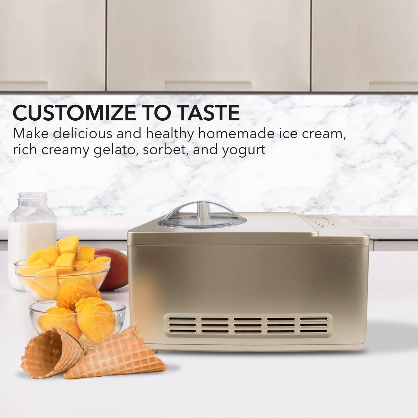 Whynter ICM-220CGY Automatic Ice Cream Maker 2 Quart Capacity Stainless Steel Bowl