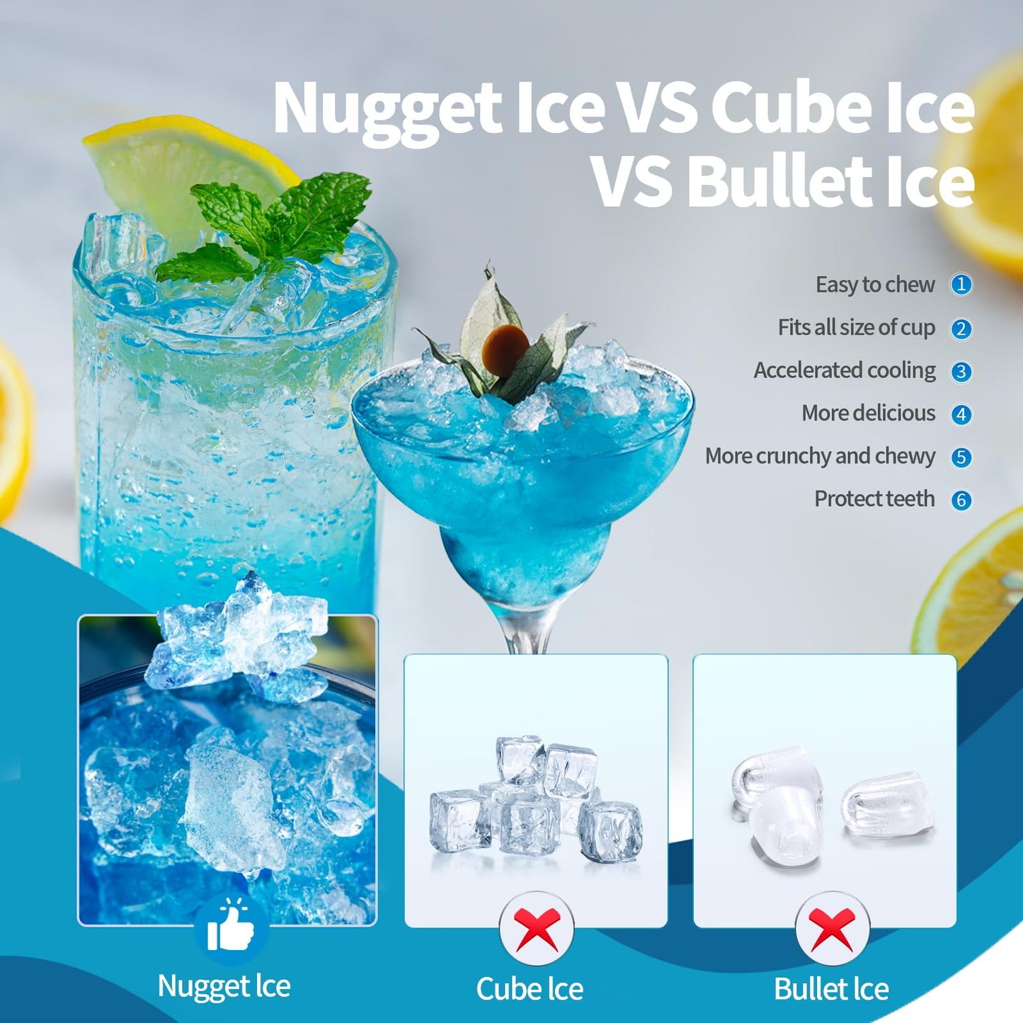 Nugget Countertop Ice Maker with Soft Chewable Ice Pebble Portable Ice Machine with Ice Scoop