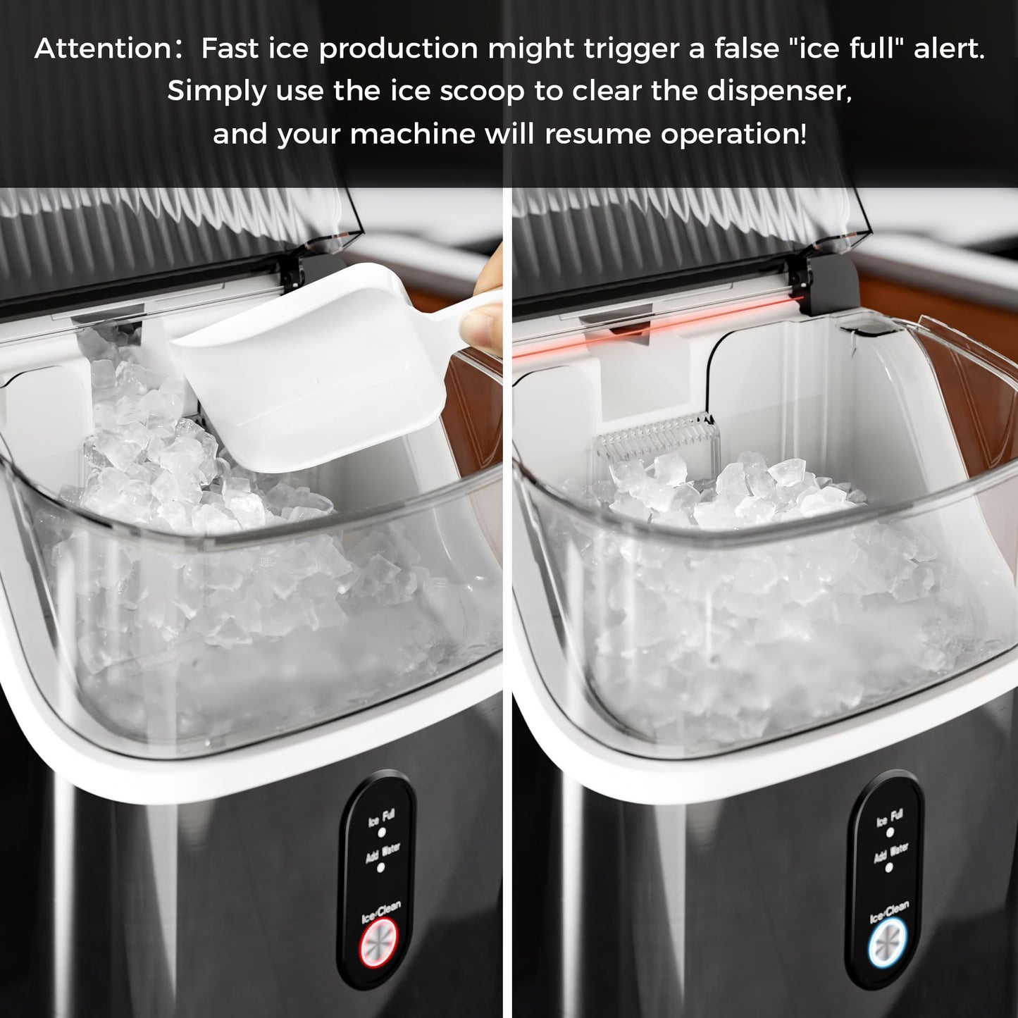 Kismile Nugget Ice Makers Countertop,Portable Ice Maker Machine with Crushed Ice
