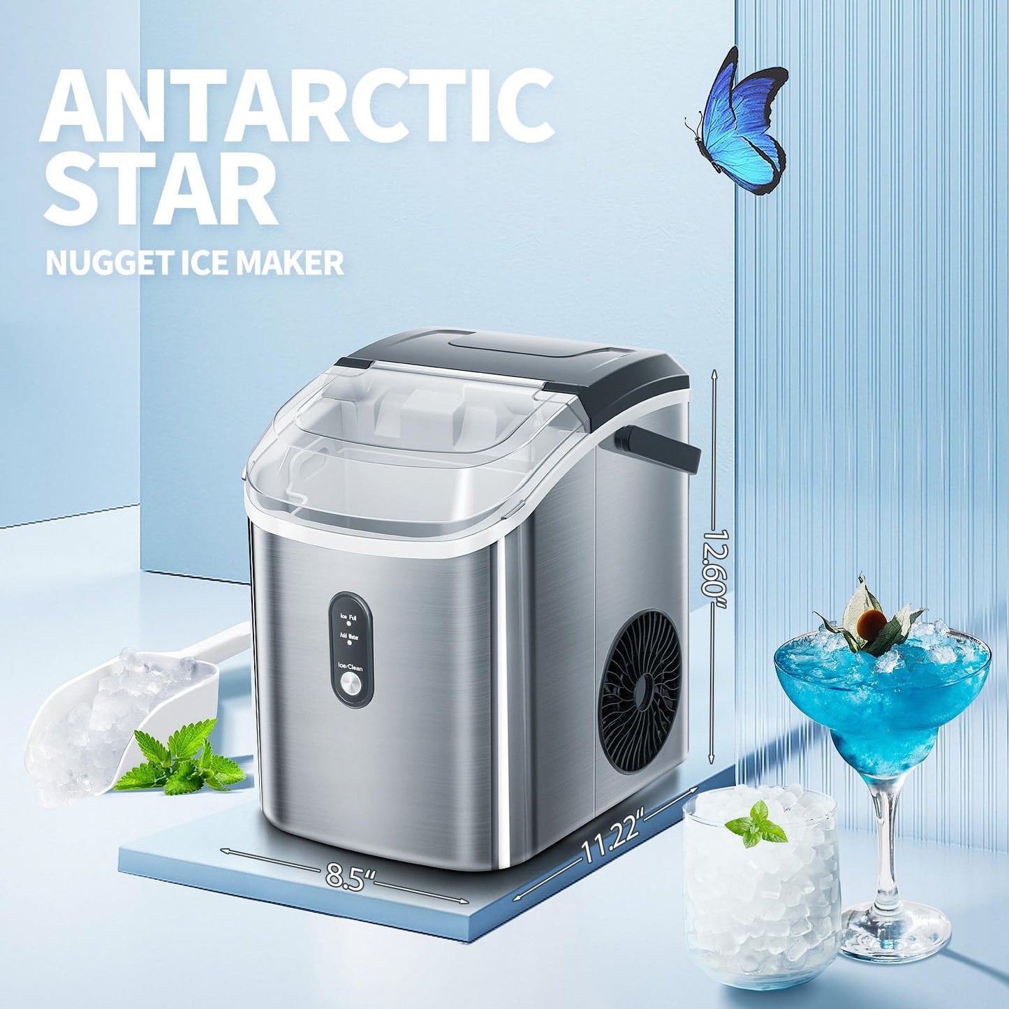 Nugget Countertop Ice Maker with Soft Chewable Ice Pebble Portable Ice Machine with Ice Scoop