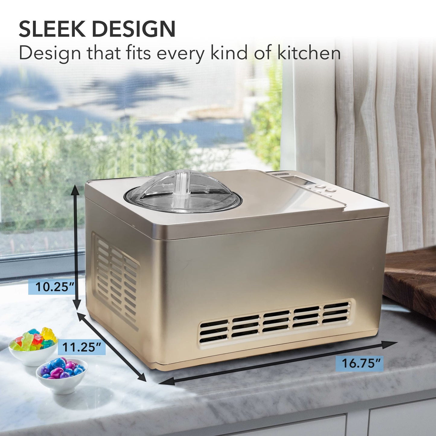 Whynter ICM-220CGY Automatic Ice Cream Maker 2 Quart Capacity Stainless Steel Bowl