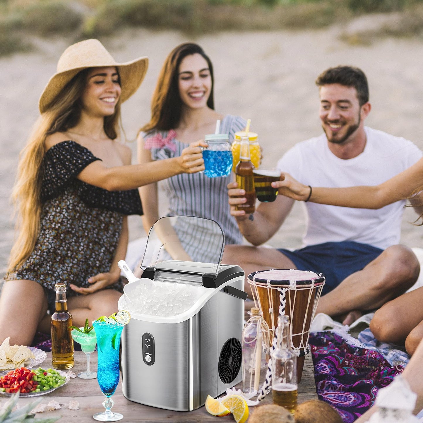 Nugget Countertop Ice Maker with Soft Chewable Ice Pebble Portable Ice Machine with Ice Scoop
