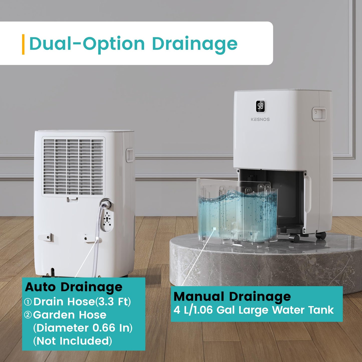 Kesnos 80 Pints Most Efficient Energy Star Dehumidifier with Front LCD Display for Home
