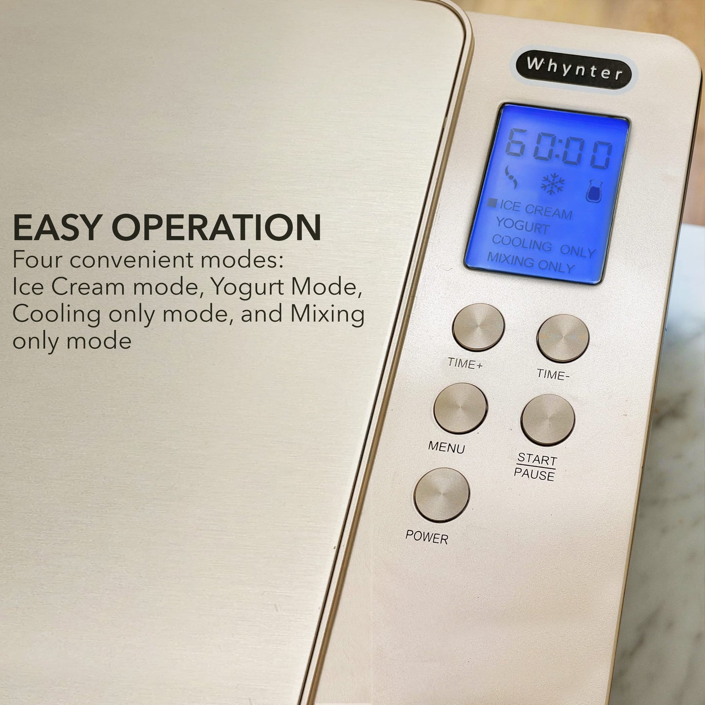 Whynter ICM-220CGY Automatic Ice Cream Maker 2 Quart Capacity Stainless Steel Bowl