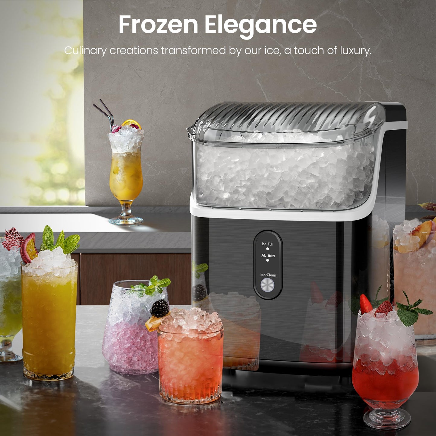 Kismile Nugget Ice Makers Countertop,Portable Ice Maker Machine with Crushed Ice