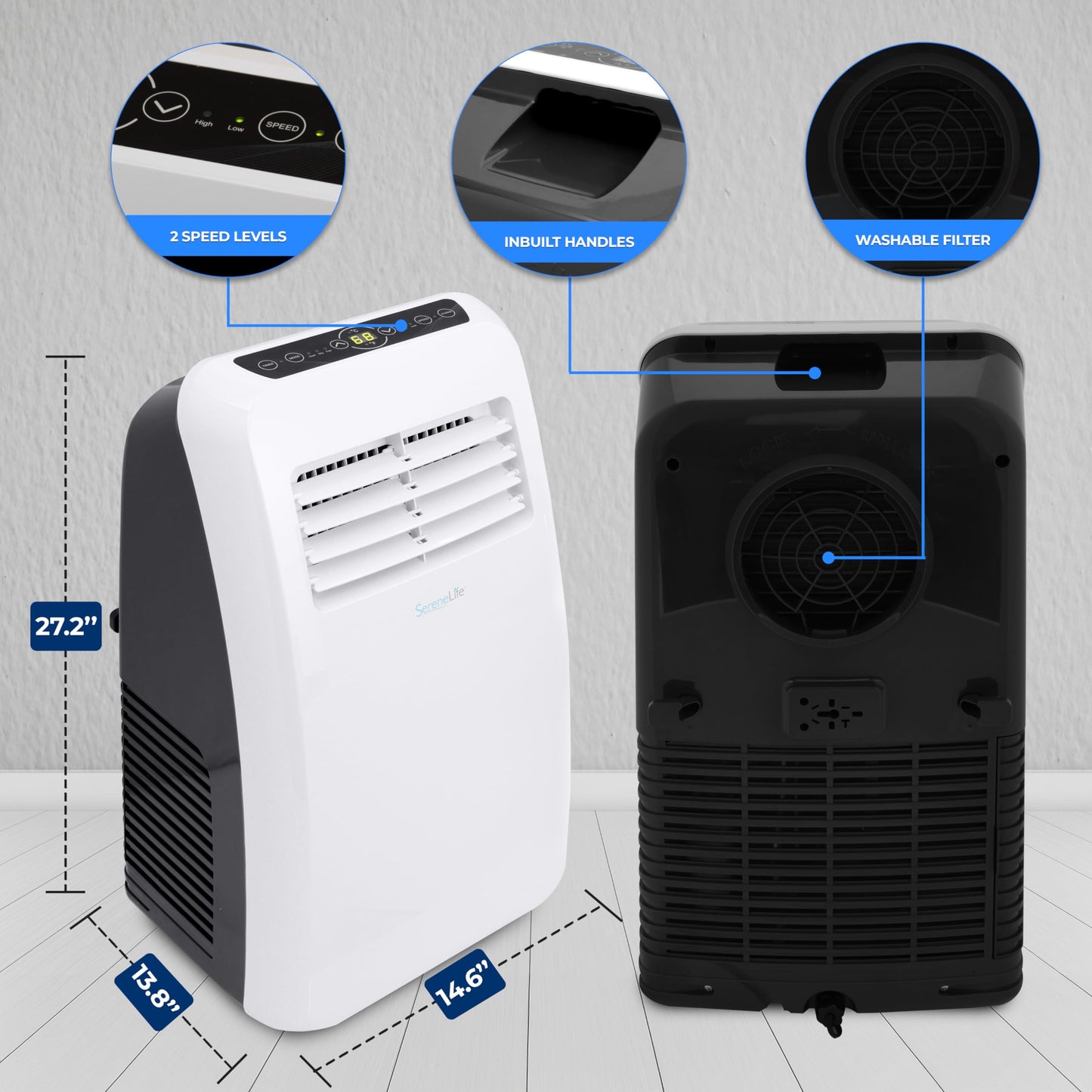 SereneLife SLPAC8 SLPAC 3-in-1 Portable Air Conditioner with Built-in Dehumidifier Function