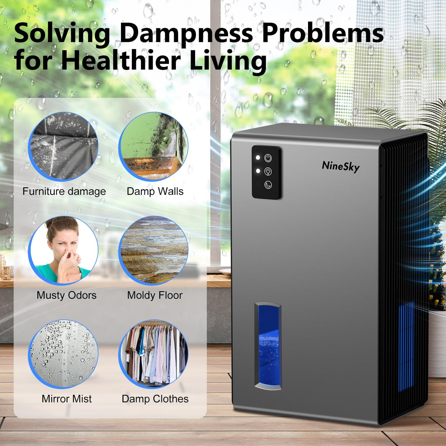 NineSky Dehumidifier for Home, 85 OZ Water Tank