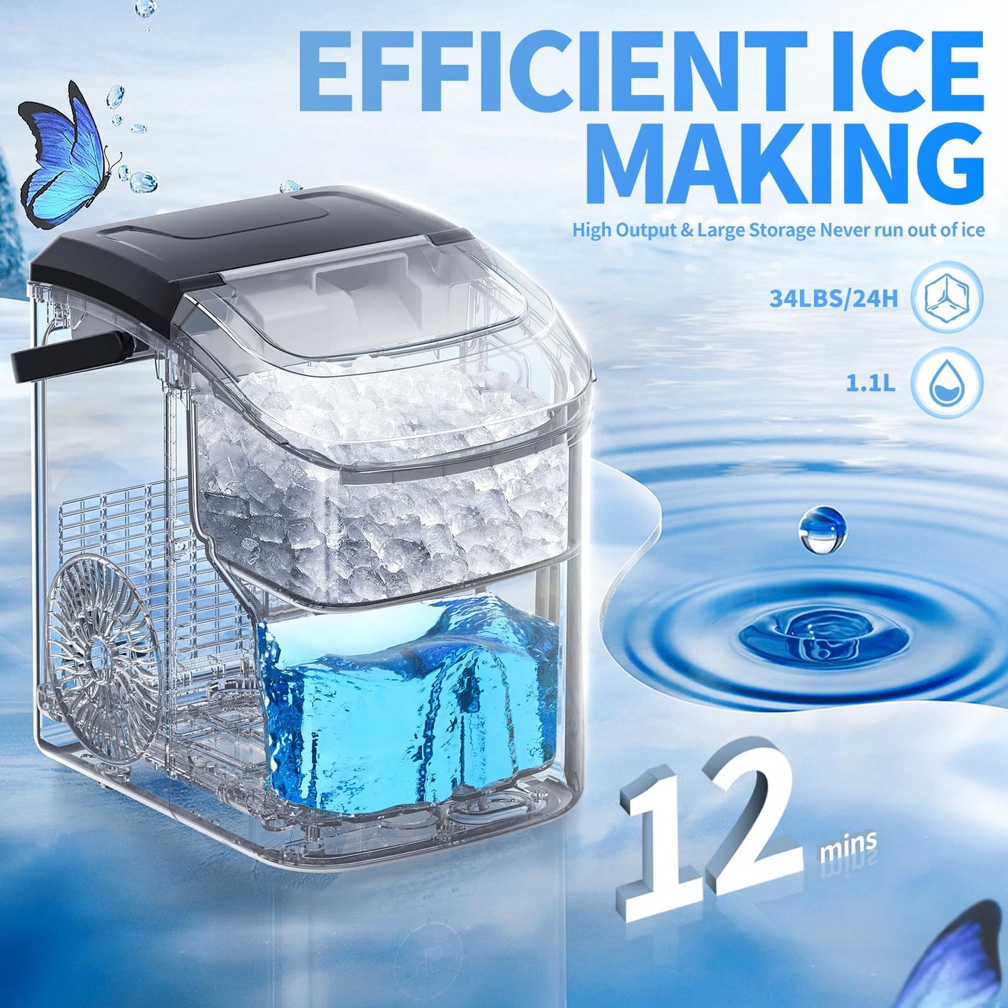 Nugget Countertop Ice Maker with Soft Chewable Ice Pebble Portable Ice Machine with Ice Scoop